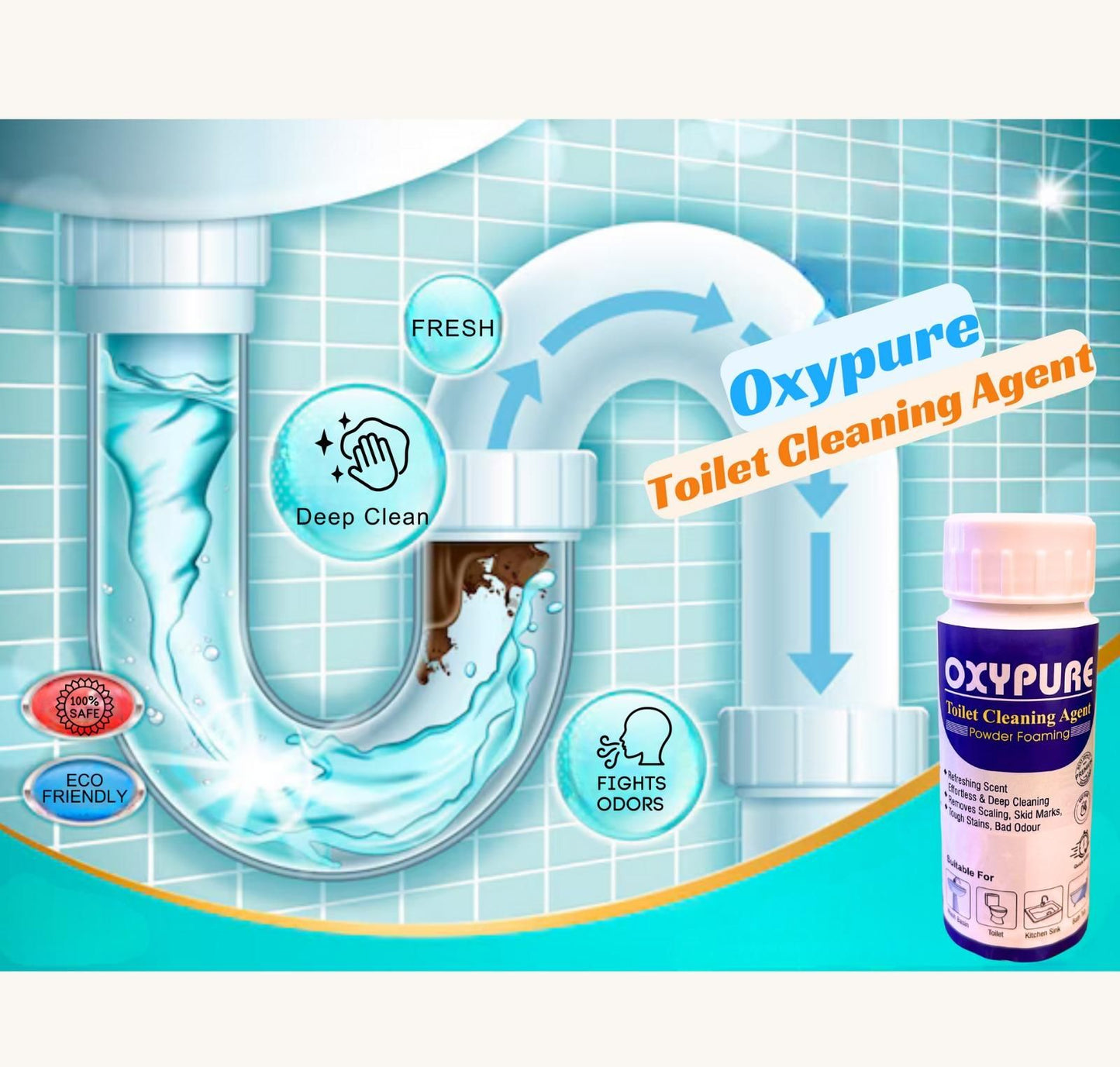Agent Powder 🧼 OxyPure® Toilet Cleaning – Deep Cleaning Formula (Pack of 2, 100g Each) | Removes Stains, Odor & Limescale