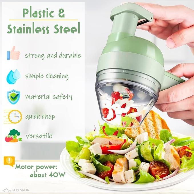 "4-in-1 Portable Electric Vegetable Cutter – Slice, Grind & Chop in Seconds!"