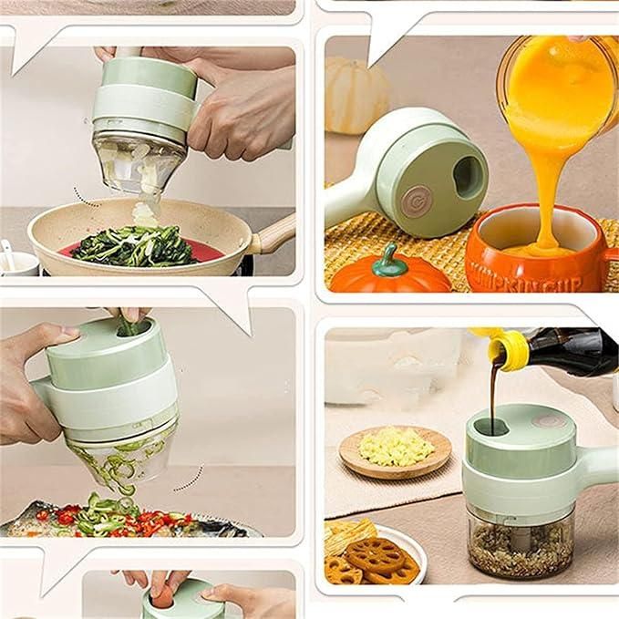 "4-in-1 Portable Electric Vegetable Cutter – Slice, Grind & Chop in Seconds!"