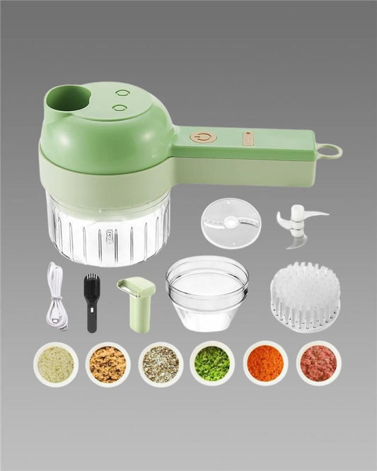 "4-in-1 Portable Electric Vegetable Cutter – Slice, Grind & Chop in Seconds!"