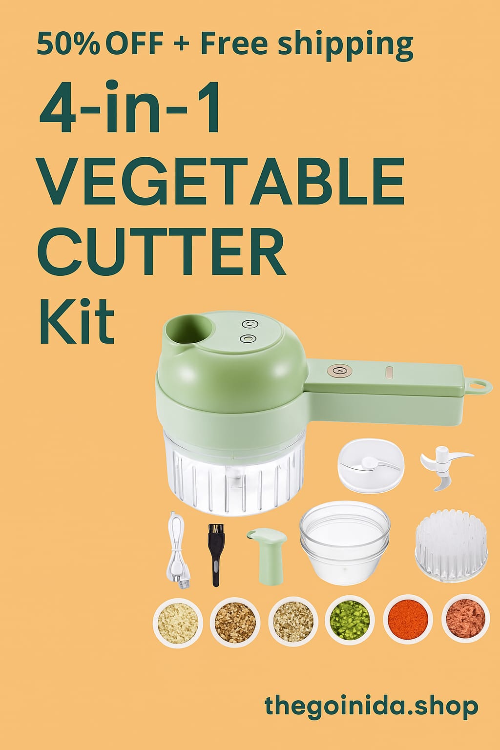 "4-in-1 Portable Electric Vegetable Cutter – Slice, Grind & Chop in Seconds!"