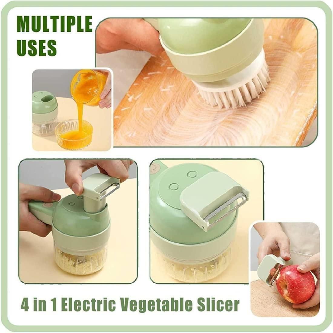 "4-in-1 Portable Electric Vegetable Cutter – Slice, Grind & Chop in Seconds!"