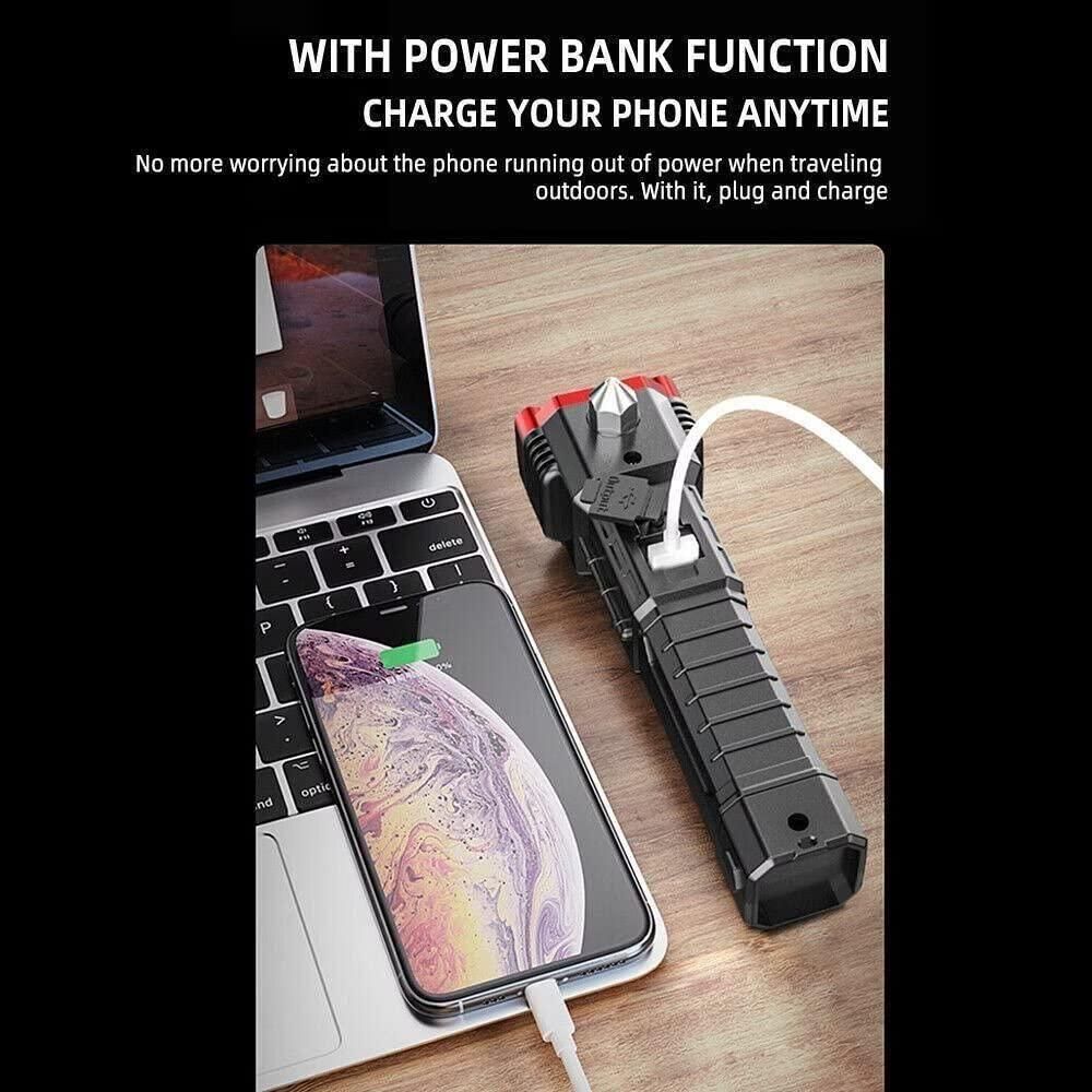 🔦 XBeam™ 6-in-1 Rechargeable LED Flashlight – Power Bank, Safety Hammer, Magnetic Torch