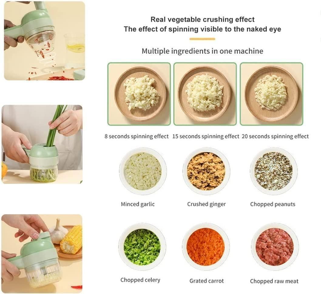 "4-in-1 Portable Electric Vegetable Cutter – Slice, Grind & Chop in Seconds!"