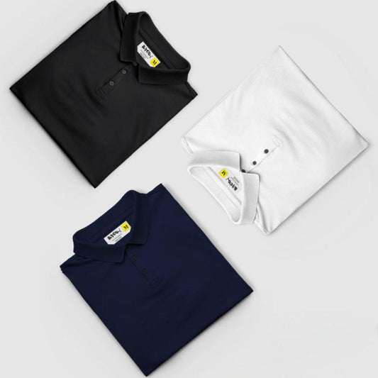 UrbanFit™ Men's Solid Polo T-Shirt (Pack of 3) – Casual Wear | Soft Poly Cotton | Half Sleeves | Regular Fit