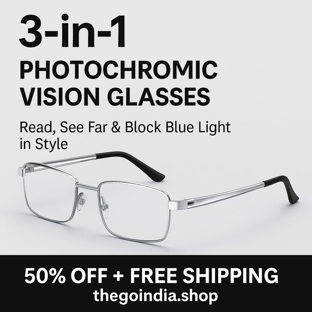 "3-in-1 Photochromic Reading Glasses – Far & Near Vision + Blue Light Protection"